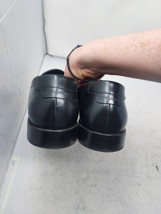 YSL Yves Saint Laurent MENS Black Logo Penny Patent Loafer Shoe main image 8